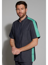 Blouse Médicale Denim Bicolore, Homme, Fermeture éclair, Camille Lavandie (2622DNA)