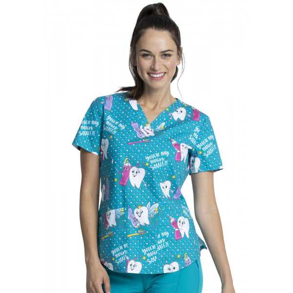 Blouse médicale imprimée Femme "Dentiste", Cherokee (CK614)