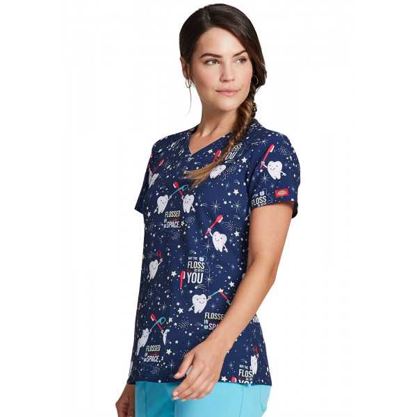 Blouse médicale imprimée Femme "Dentiste Turquoise", Cherokee (CK652)