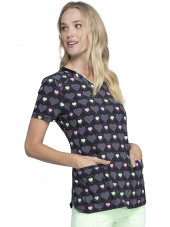 Blouse médicale imprimée Femme "Coeurs sur fond rose", Cherokee (CK634)