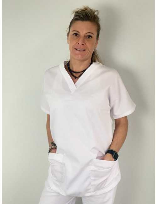 Blouse médicale blanche Unisexe, 3 poches, Lavage 60 degrés (CH12) vue femme