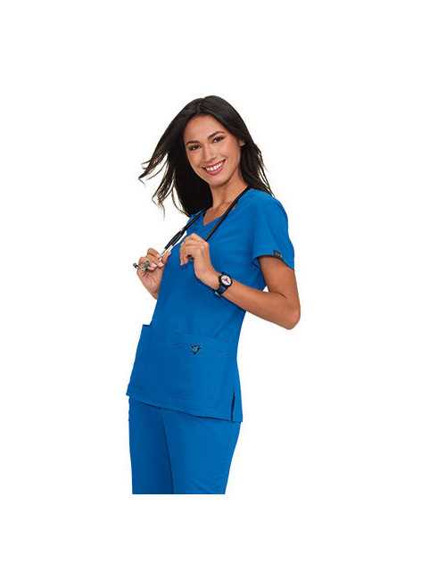 Tunique médicale femme Koi "Katie", collection "Koi basics" (374-) couleur bleu royal vue coté