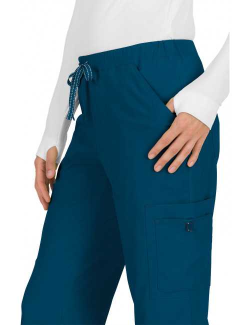 Pantalon médical Femme Koi "Holly", collection "Koi Basics" (731-) vert caraibe détail