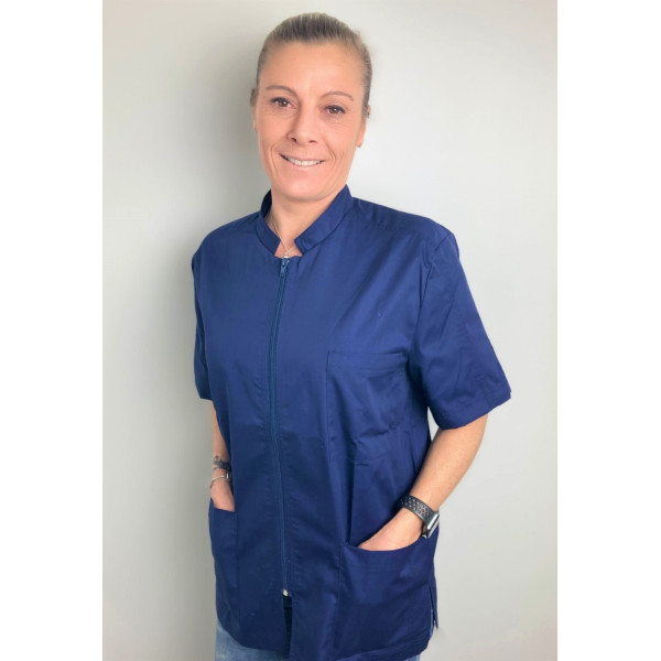 Blusa médica azul marino, mujer, cremallera, Camille Lavandie (2622COM)