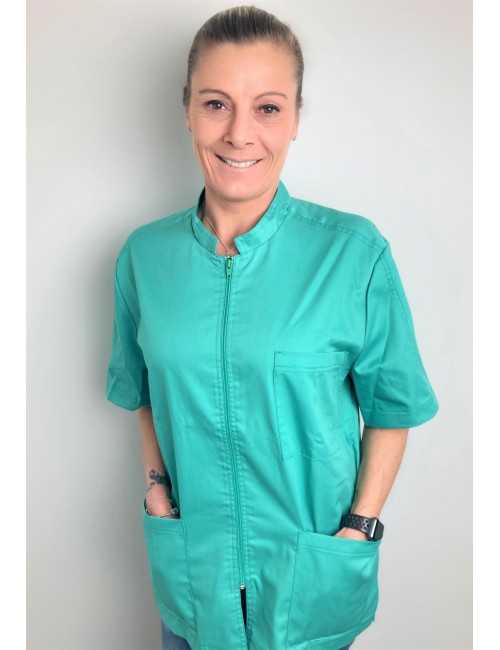 Blusa médica verde agua, mujer, cremallera, Camille Lavandie (2622AQU)