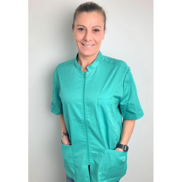 Medical Blouse Water Green, Woman, Zipper, Camille Lavandie (2622AQU)