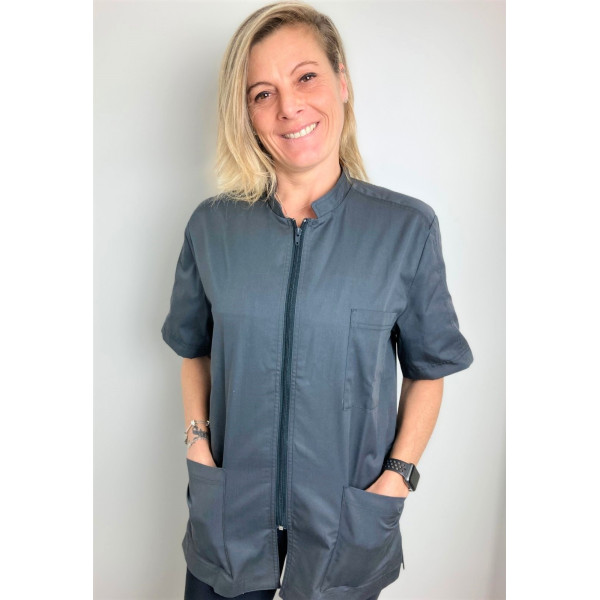 Medical Blouse Charcoal Grey, Woman, Zipper, Camille Lavandie (2622WGR)