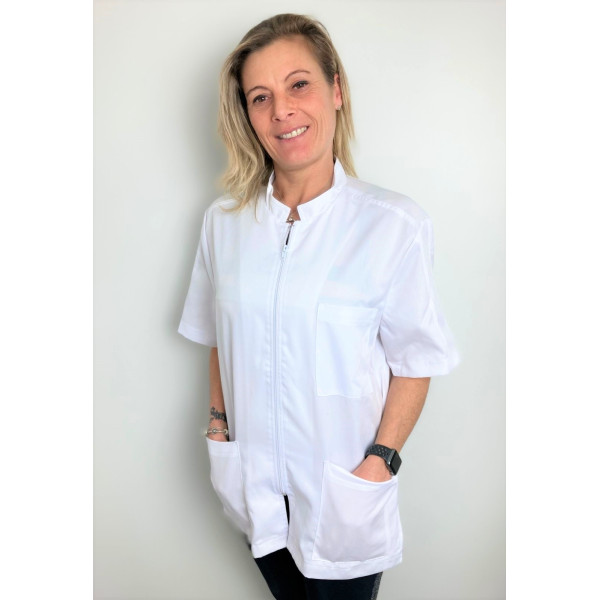 White Medical Blouse, Men, Zipper, Camille Lavandie (2622WHW)