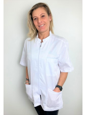 Blusa médica blanca, hombre, cremallera, Camille Lavandie (2622WHW)