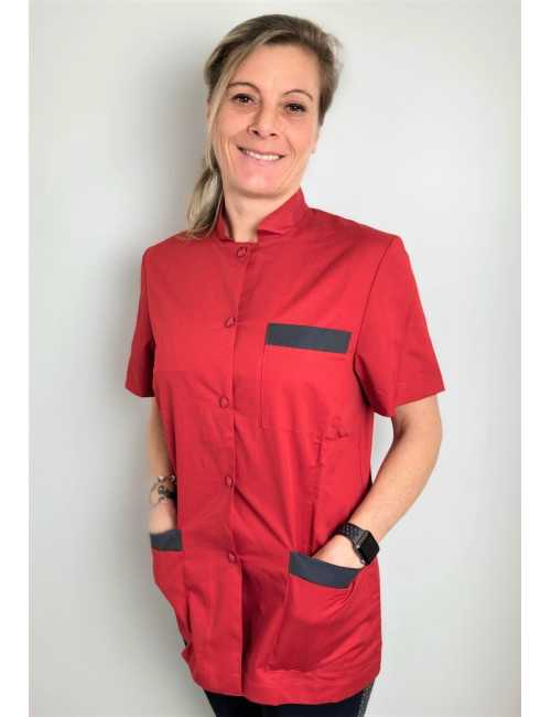 Blouse Médicale pression femme, CMT collection "Stretch bicolore" (2443) rouge
