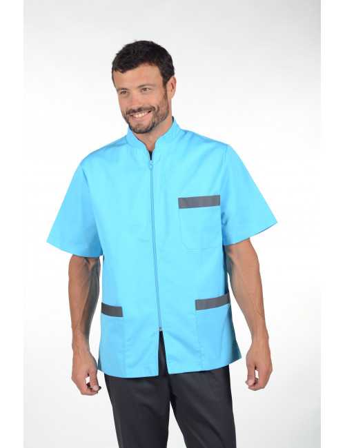 Blusa médica elástica, cremallera bicolor para hombre, colección CMT "Stretch bicolor" (047)