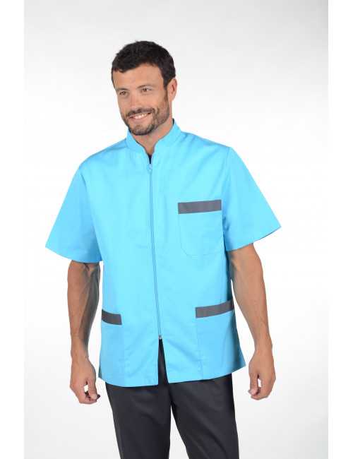 Blusa médica elástica, cremallera bicolor para hombre, colección CMT "Stretch bicolor" (047)