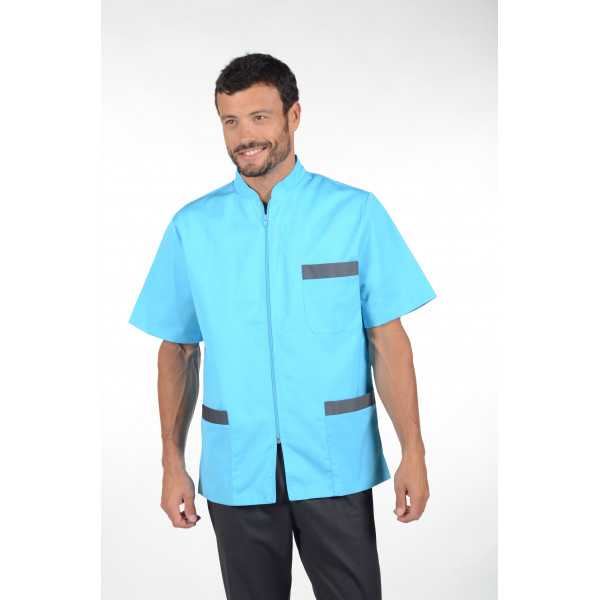 Medical Stretch blouse, two-tone men's zip, CMT collection "Stretch bicolor" (047)
