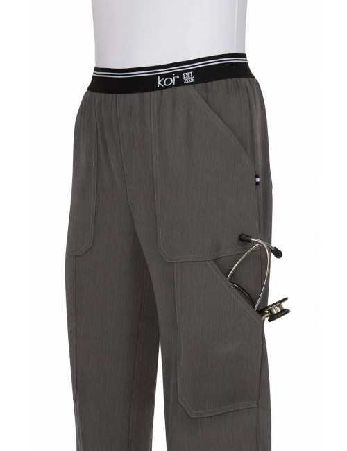 Pantalon médical Femme Koi "Au pas de course", collection Koi Next Gen (738) gris chiné détail