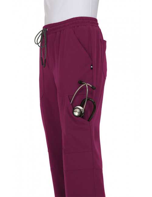 Pantalon médical Femme Koi "Ondes positives", collection Koi Next Gen (740) bordeaux détail