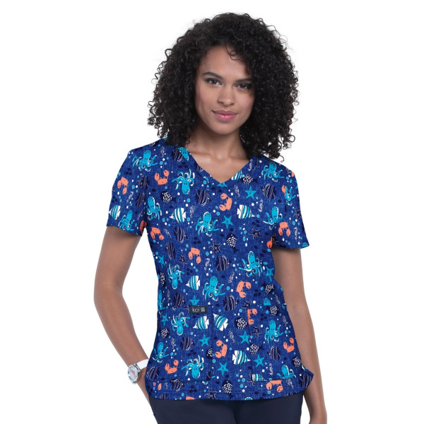 Blouse médicale originale Femme "Océan", Collection Koi (384PR)