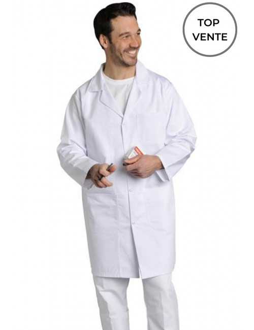 Blouse médicale Homme blanche manches longues Poly/Coton Xavier, SNV (XAVLP00300) vue modele
