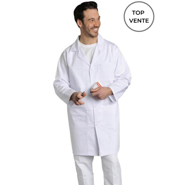 Bata médica para hombres blanca de manga larga de poliéster/algodón Xavier, SNV (XAVLP00300)