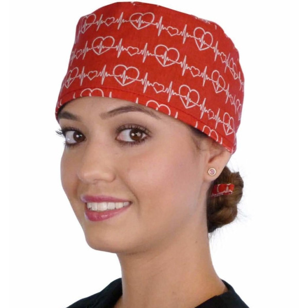 Calot médical "Battements de coeur rouges" (210-8837) femme face