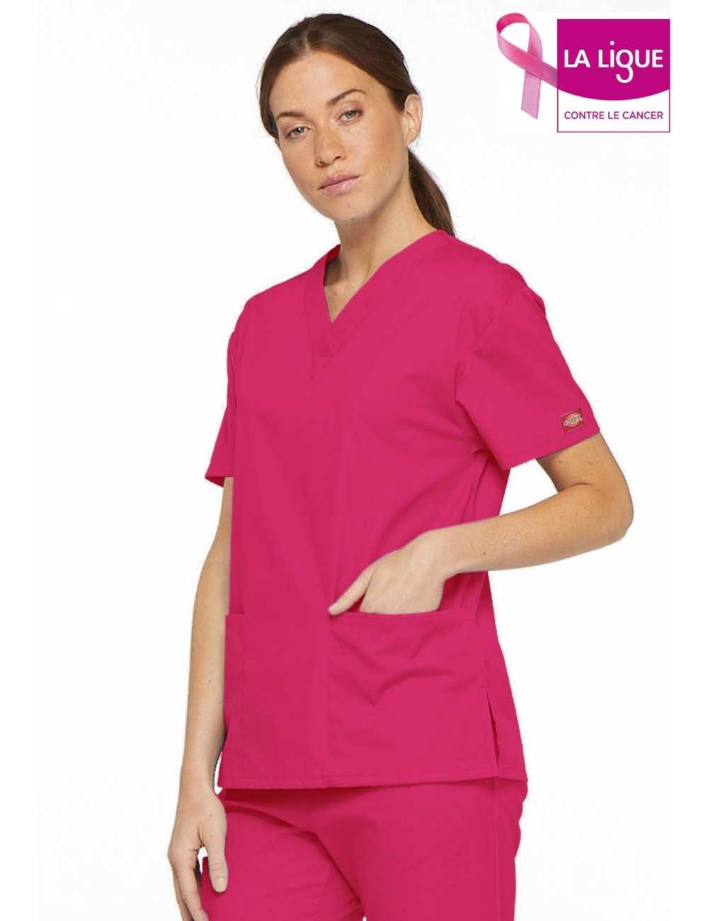Blouse médicale Col V Femme, Dickies, 2 poches, Collection "EDS signature" (86706) - Octobre Rose