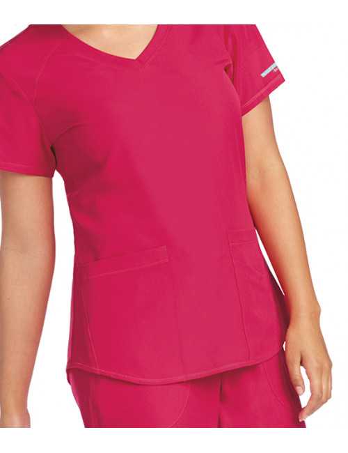 Blouse médicale femme, couleur framboise vue de coté, collection "Skechers" (SK101-)