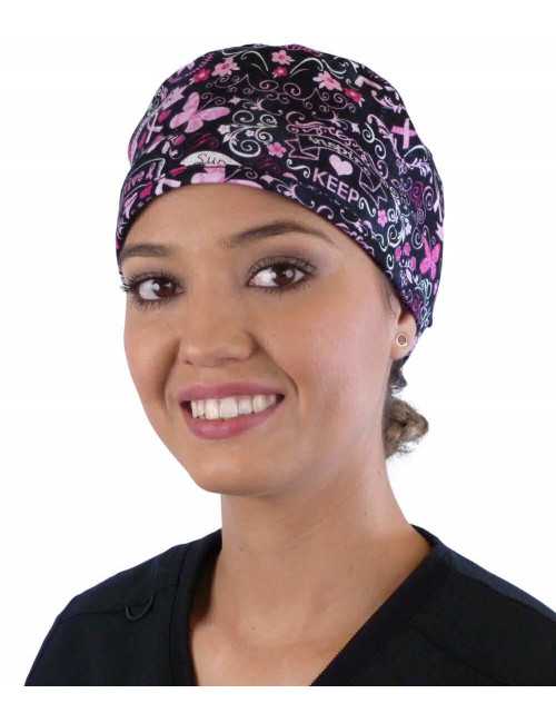 Medical cap "Pink ribbons on black" (210-8555)
