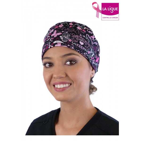 Gorra médica "Cintas rosas sobre negro" (210-8555)