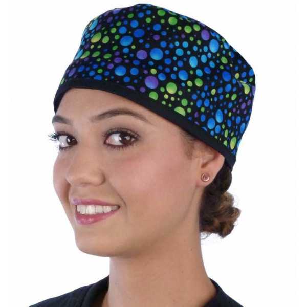 Calot médical "Points Bleu, vert, violet" (210-8653-BL) femme face