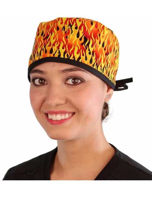 Calot médical "Flammes jaunes" (210-7748-BL) femme face