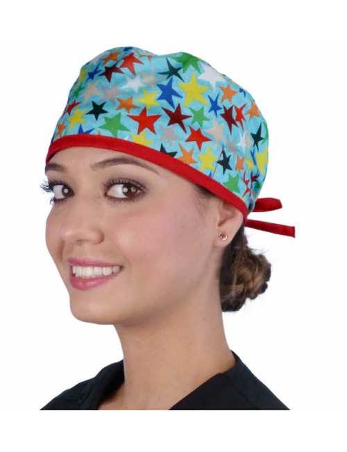 Calot médical "Etoiles colorées" (210-8813-RE) femme face