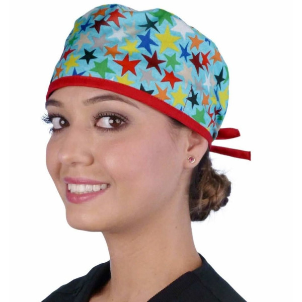 Calot médical "Etoiles colorées" (210-8813-RE) femme face