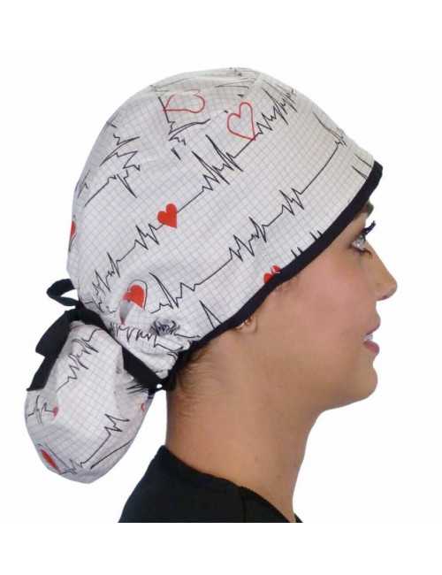 Gorra médica Cabello Largo "Latido del corazón fondo blanco" (815-8487-BL)