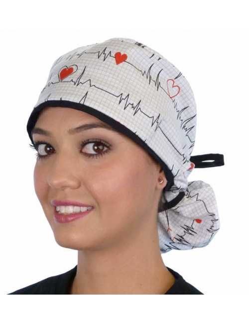 Gorra médica Cabello Largo "Latido del corazón fondo blanco" (815-8487-BL)