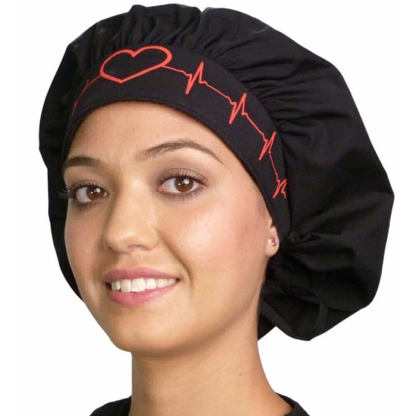 Calot médical Cheveux Mi-Longs "Battements coeur rouge" (214-8808) face