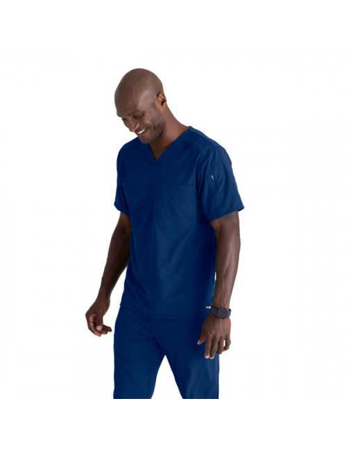 Blouse médicale homme 1 poche, collection "Grey's Anatomy Stretch" (GRST079-) bleu marine droite