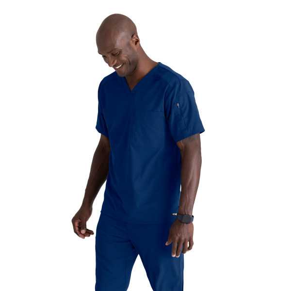 Blouse médicale homme 1 poche, collection "Grey's Anatomy Stretch" (GRST079-) bleu marine droite