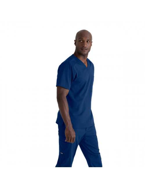 Blouse médicale homme 1 poche, collection "Grey's Anatomy Stretch" (GRST079-) bleu marine gauche