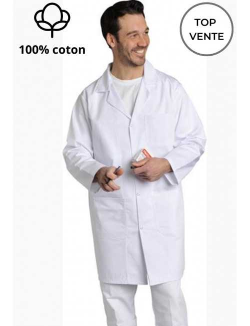 Blouse médicale Homme blanche manches longues 100% coton Xavier, SNV (XAVLP004)