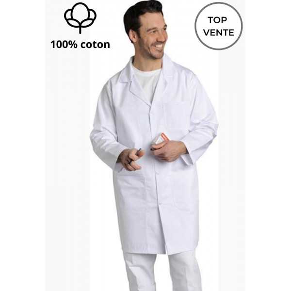 Bata médica para hombres blanca de manga larga de poliéster/algodón Xavier, SNV (XAVLP00300)
