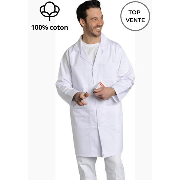 Bata médica para hombres blanca de manga larga de poliéster/algodón Xavier, SNV (XAVLP00300) Bata médica para hombres blanca de manga larga de poliéster/algodón Xavier, SNV (XAVLP00300)