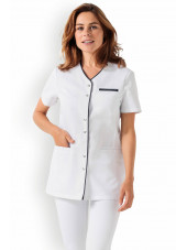 Blouse médicale Femme "Ella", Clinic Dress blanc et bleu marine modele