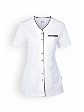 Blouse médicale Femme "Ella", Clinic Dress blanc et gris anthracite face