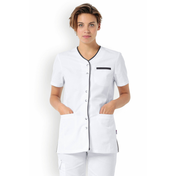 Blouse médicale Femme "Ella", Clinic Dress blanc et gris anthracite modele