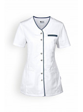 Blouse médicale Femme "Ella", Clinic Dress blanc et bleu marine face