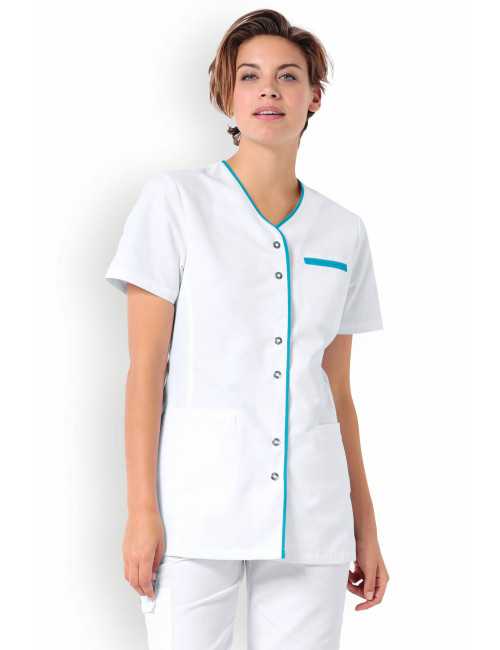 Blouse médicale Femme "Ella", Clinic Dress blanc et turquoise modele