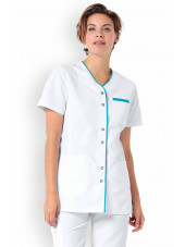 Blouse médicale Femme "Ella", Clinic Dress blanc et turquoise modele