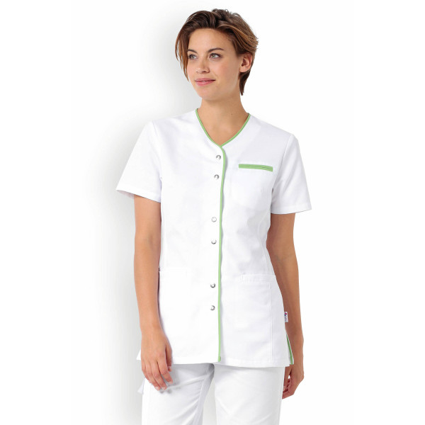 Blouse médicale Femme "Ella", Clinic Dress blanc et vert pomme modele