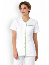 Blouse médicale Femme "Ella", Clinic Dress blanc et vert pomme modele