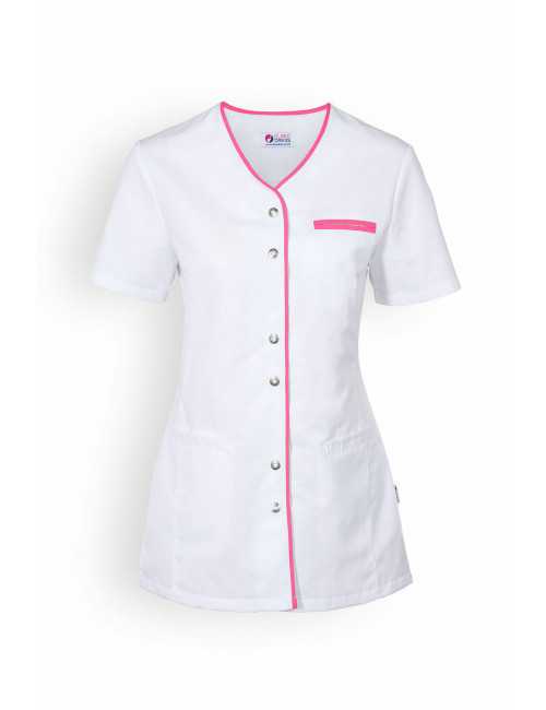 Blouse médicale Femme "Ella", Clinic Dress blanc et rose face