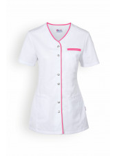 Blouse médicale Femme "Ella", Clinic Dress blanc et rose face